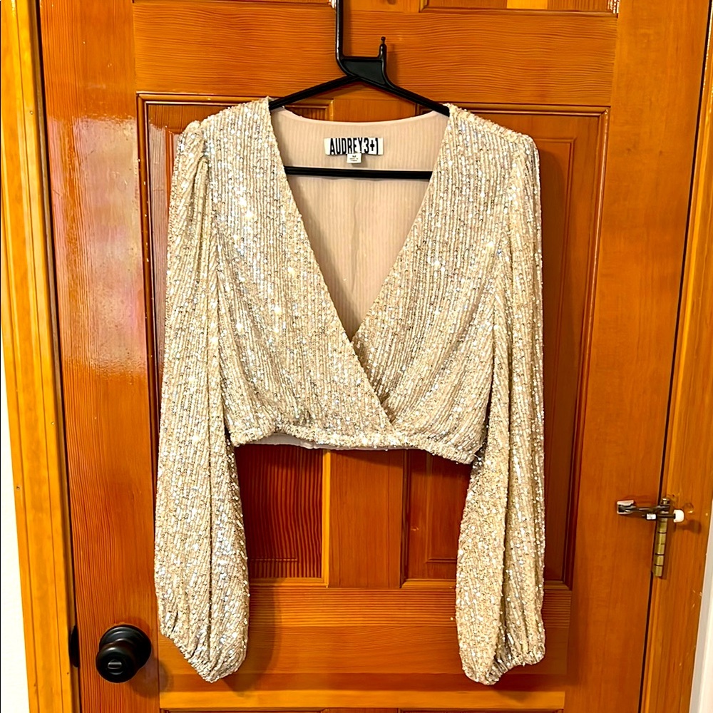 Audrey 3+1 Sequin Wrap Blouse - Cream